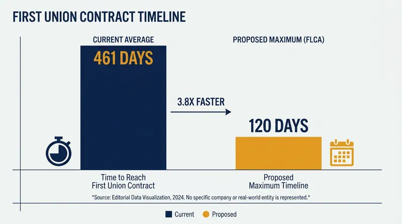 The legislation aims to drastically reduce the time it takes to finalize a first collective bargaining agreement.