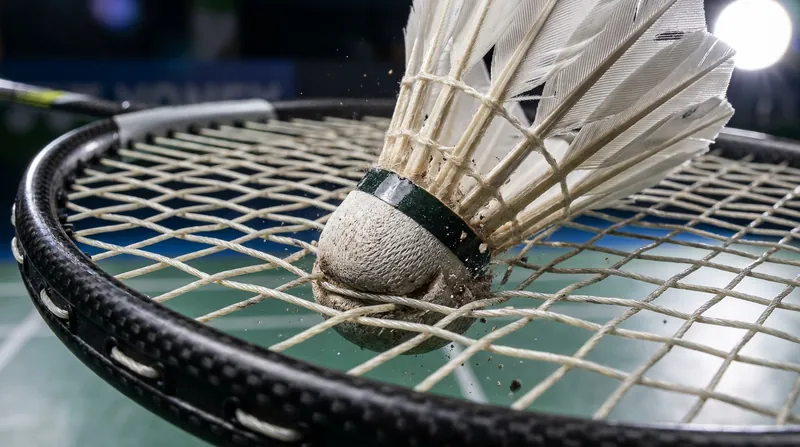 The impact lasts only milliseconds, during which the racket strings act as a trampoline to transfer kinetic energy to the shuttlecock.