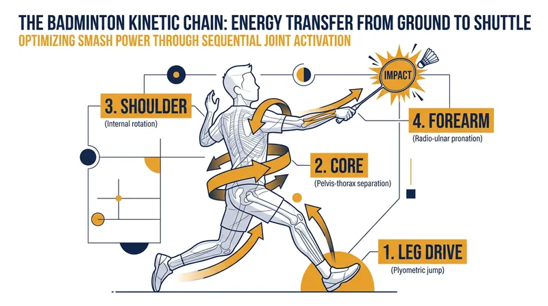 Power in a smash is not generated by the wrist, but by a sequence of movements known as the kinetic chain.