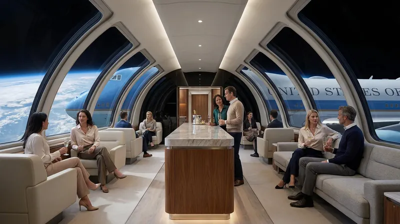 Capsule interiors are designed to mimic high-end hotel lounges, complete with Wi-Fi, bars, and panoramic windows.