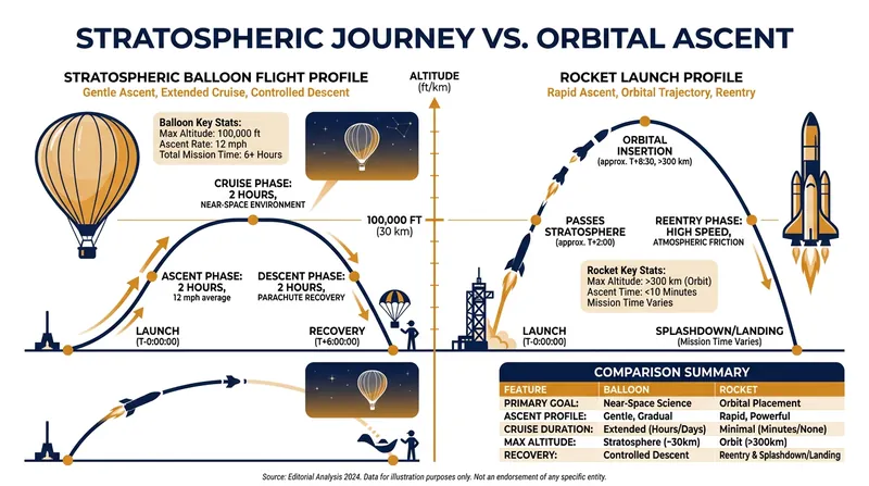 The six-hour flight profile of a stratospheric balloon journey.