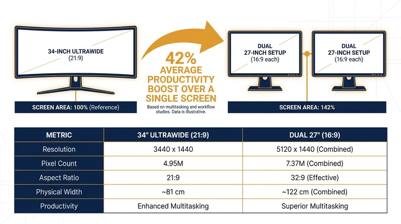 Both ultrawide and dual-monitor setups offer massive productivity gains over a single standard screen.