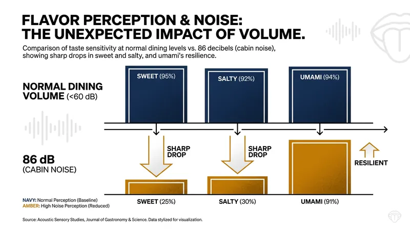 How loud ambient noise suppresses sweet and salty taste receptors.