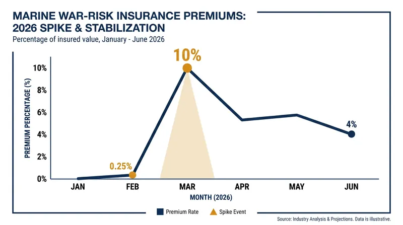 War-risk insurance premiums surged by nearly 4,000% following the outbreak of the conflict, paralyzing commercial transit.