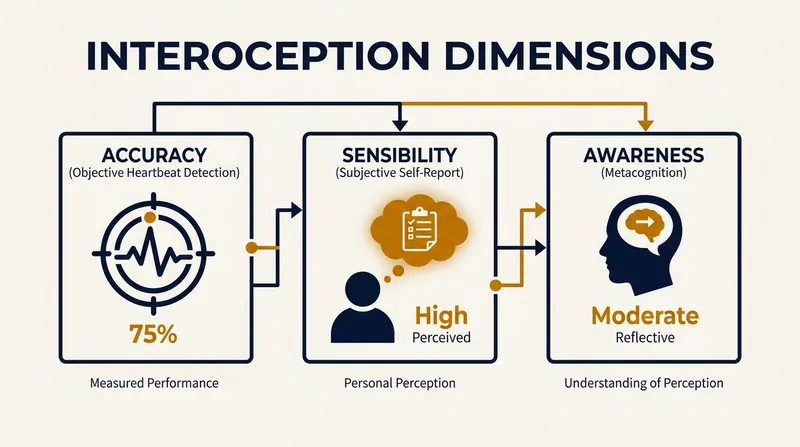Scientists differentiate between the objective ability to sense the body and the subjective interpretation of those signals.