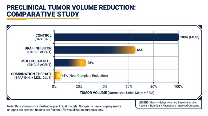 In preclinical models, combining the HuR degrader with existing inhibitors produced a massive synergistic effect, suppressing tumor growth.