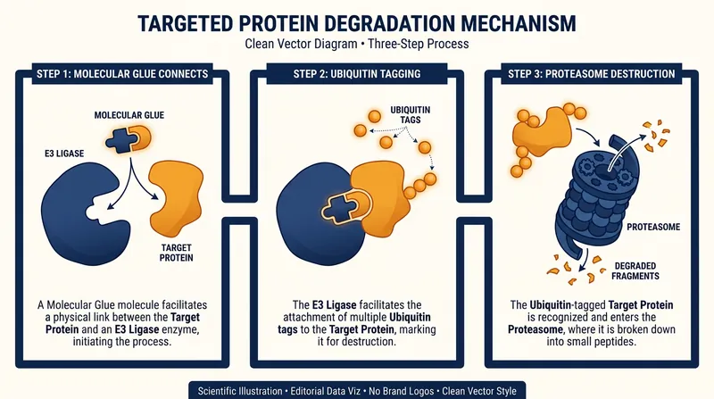 The molecular glue dHuR-2 tags the HuR protein with ubiquitin, directing the cellular proteasome to shred it.