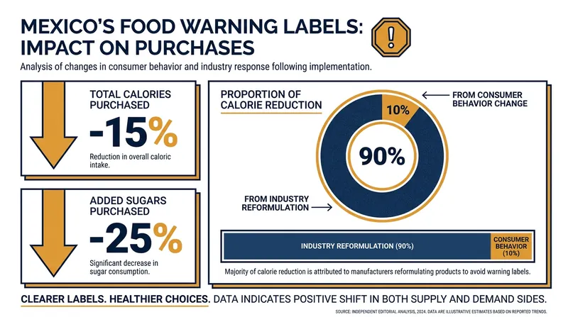 Studies show that warning labels not only change consumer habits but force massive industry recipe reformulations.