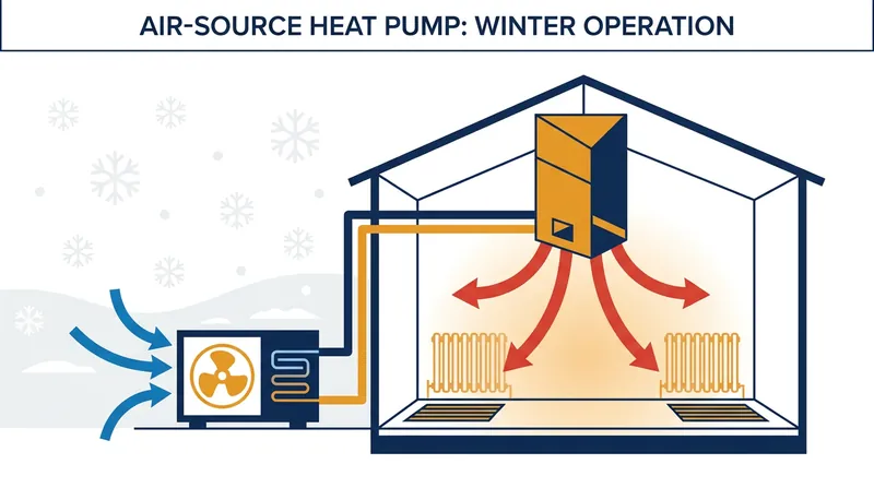 Heat pumps do not generate heat; they use electricity to move existing thermal energy from the outdoors into the home.