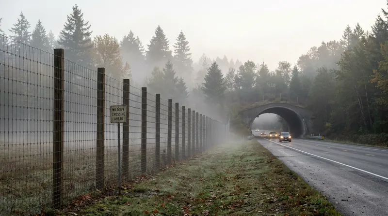 Funnel fencing is the unsung hero of wildlife crossings, physically preventing animals from entering the roadway and guiding them to safety.