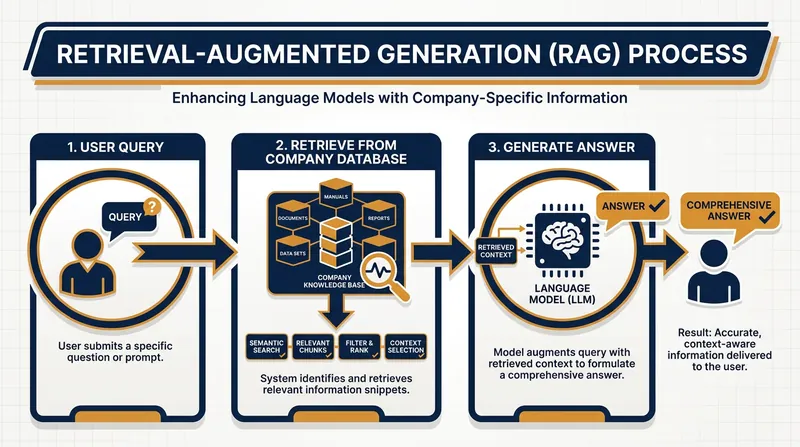 RAG architecture acts as an 'open-book test' for AI, ensuring answers are grounded in verified company documents.