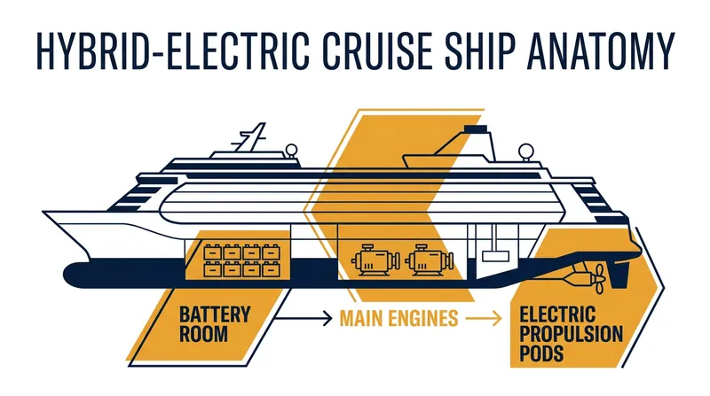 Hybrid vessels pair traditional engines with massive battery banks to enable peak shaving and silent sailing.