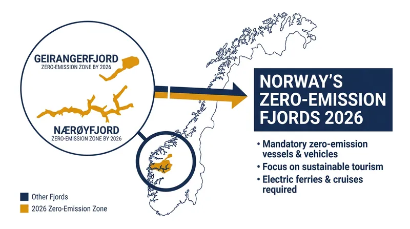 Norway's 2026 mandate requires all ships entering its World Heritage fjords to operate entirely without greenhouse gas emissions.