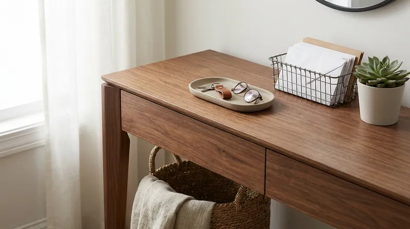 Establishing a single organized 'drop zone' can prevent the spread of micro-clutter.