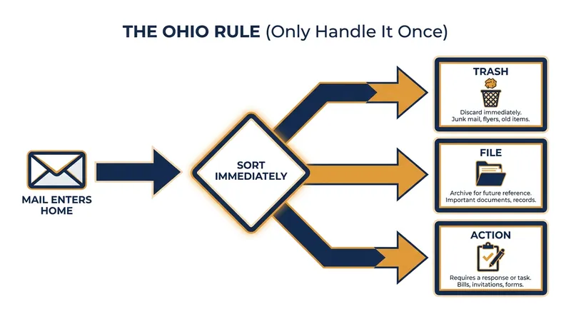 The OHIO Rule prevents decision fatigue by forcing immediate action on incoming items.