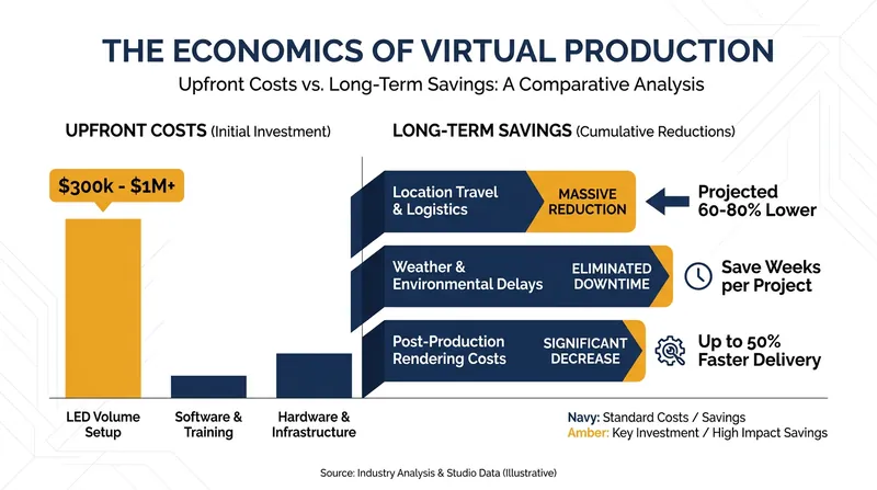 While the initial setup is costly, LED volumes drastically reduce travel and post-production expenses.