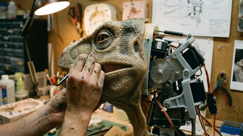 Modern practical effects utilize 3D printing and silent robotic servos to achieve unprecedented realism.
