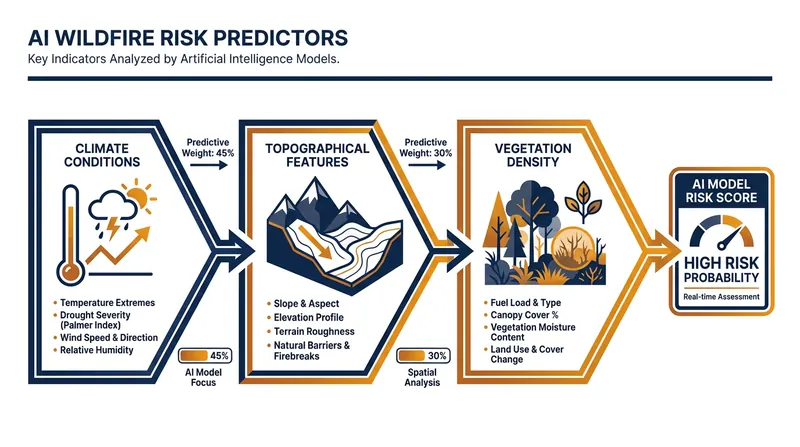 Predictive models weigh multiple environmental factors to map dynamic wildfire risk before an ignition occurs.