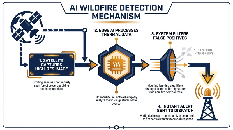 The automated pipeline from orbital image capture to emergency dispatch.