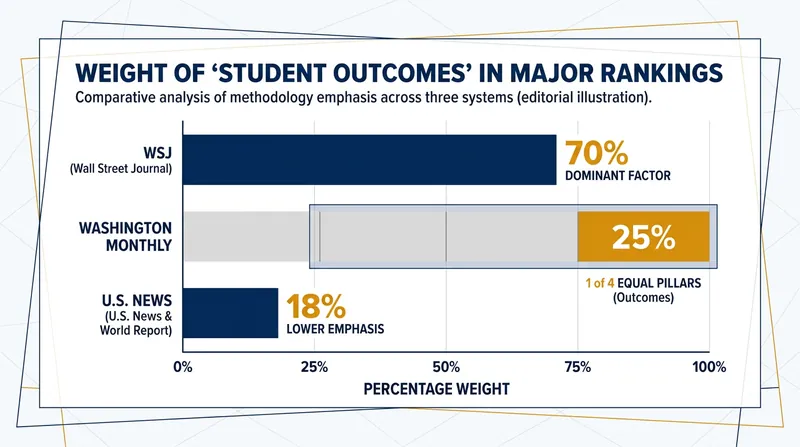 The Wall Street Journal heavily over-indexes on post-graduation financial outcomes compared to its peers.