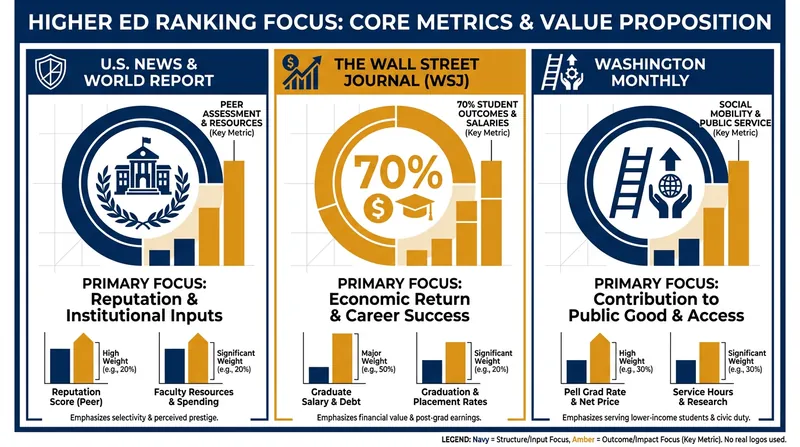 Each major ranking system uses a fundamentally different algorithm to define institutional excellence.