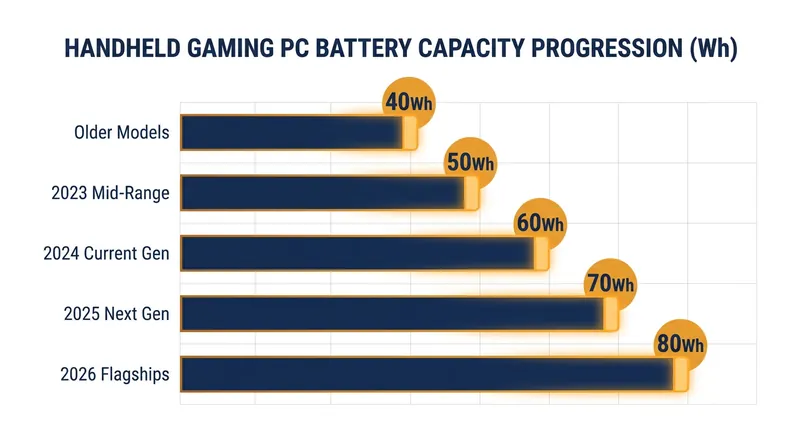 Battery capacities have doubled in the latest generation of premium handhelds to support more demanding hardware.