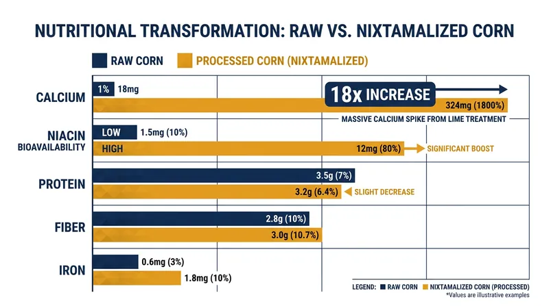 Nixtamalization dramatically increases the bioavailability of essential nutrients, turning a simple carbohydrate into a nutritional powerhouse.