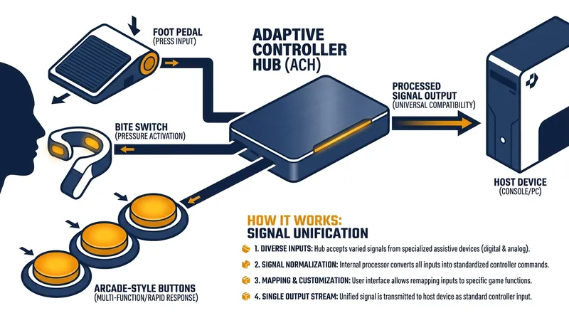 Modular hubs act as a central nervous system, translating various external switches into standard console commands.