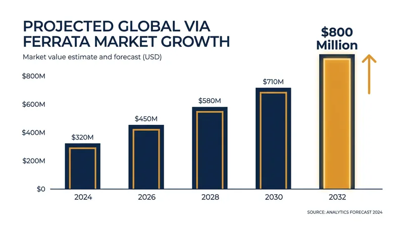 Driven by a post-pandemic outdoor boom, the global via ferrata market is projected to reach $800 million by 2032.