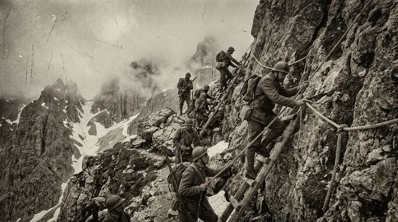 The first major via ferrata networks were built by Italian and Austro-Hungarian troops during World War I to move artillery across the Dolomites.