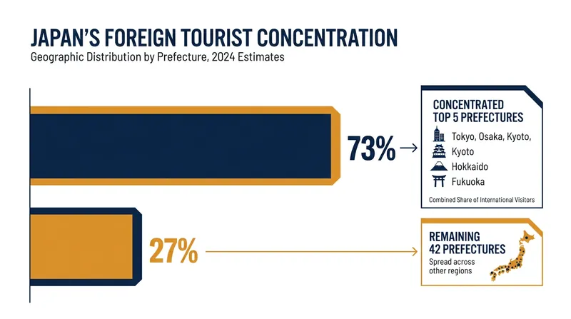 The government is aggressively pushing 'regional dispersion' to move tourists away from the five most crowded prefectures.