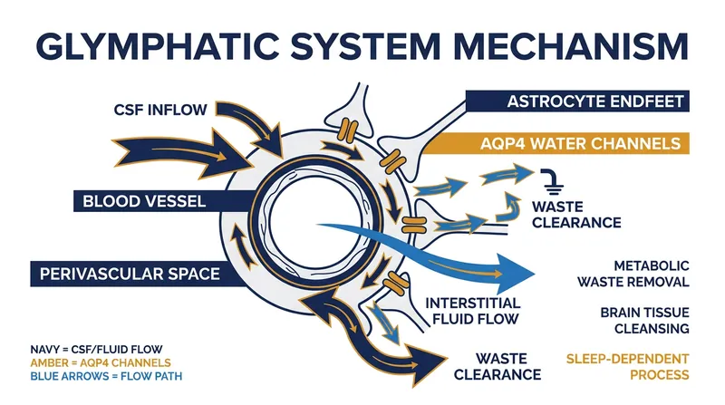Cerebrospinal fluid flows along the outside of blood vessels before washing through the brain tissue via aquaporin-4 channels.