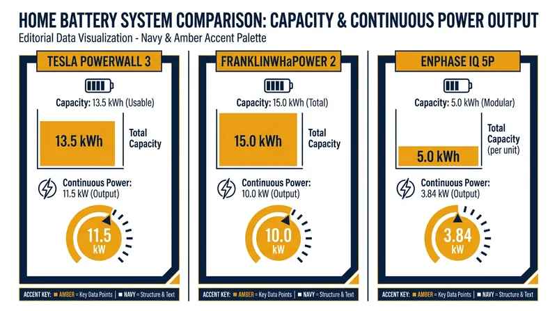 Capacity and continuous power output comparison across the three leading 2026 battery models.