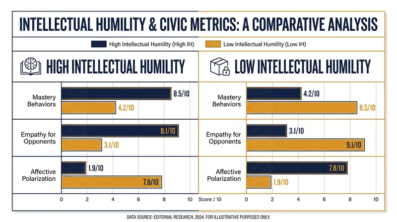 Psychological studies consistently link intellectual humility to better learning outcomes and reduced political polarization.
