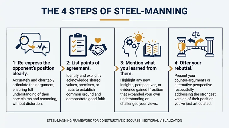 Philosopher Daniel Dennett's rules for constructive criticism form the foundation of the steel-manning technique.