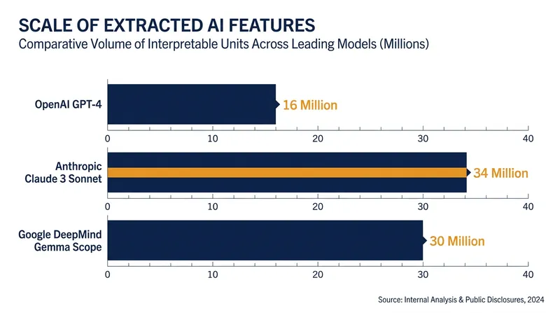 Major AI labs have successfully scaled sparse autoencoders to map tens of millions of features in frontier models.