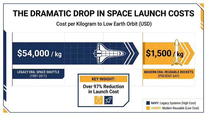 The collapse of launch costs has fundamentally altered the unit economics of the space industry.