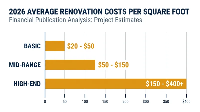 Average 2026 remodeling costs per square foot, driven heavily by rising labor and material expenses.
