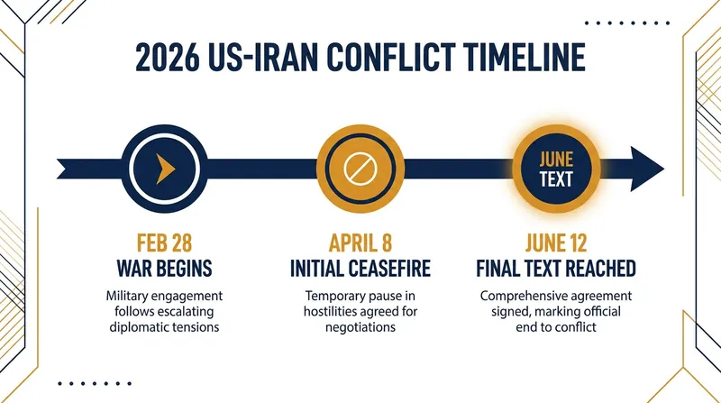 Key milestones in the 2026 conflict and subsequent peace negotiations.