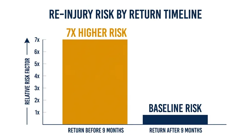 Athletes who return to pivoting sports before the nine-month mark face a significantly higher risk of re-injury.