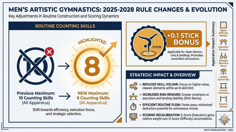 Key changes in the 2025-2028 Code of Points for Men's Artistic Gymnastics.