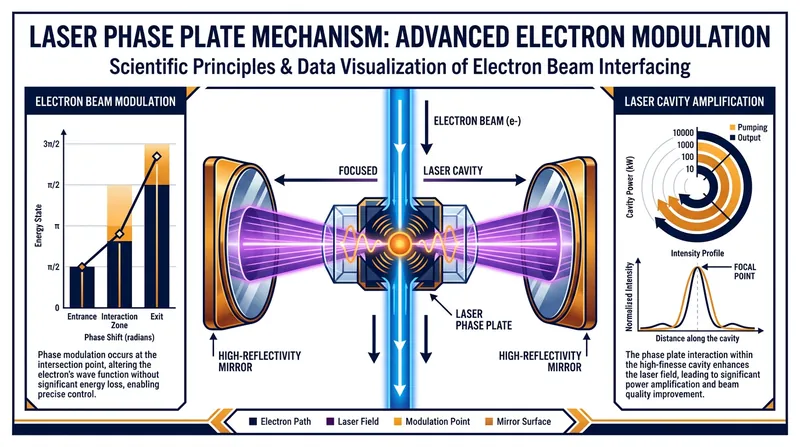 An intense laser beam shifts the phase of the passing electrons, creating sharp contrast without defocusing the lens.