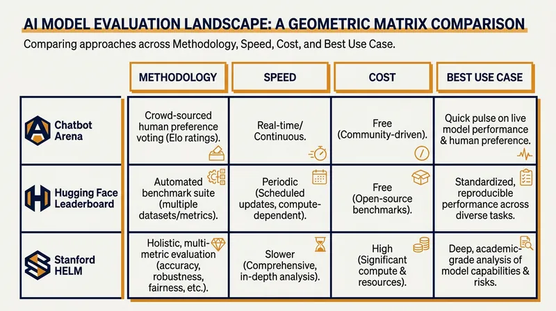 A side-by-side breakdown of the three dominant AI evaluation frameworks.