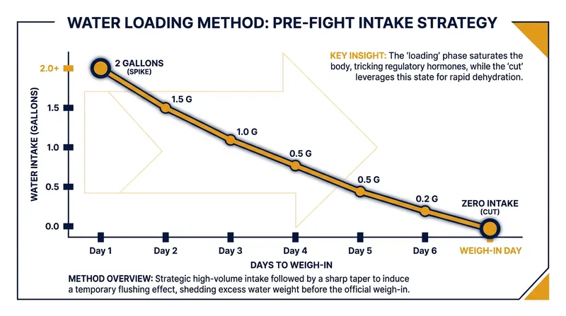 The traditional water-loading cycle forces the kidneys into hyper-excretion before fluid intake is abruptly halted.