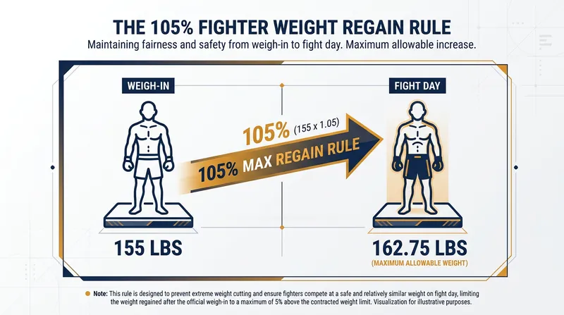 The 105% rule prevents athletes from passing hydration tests only to dangerously balloon in weight before the bout.