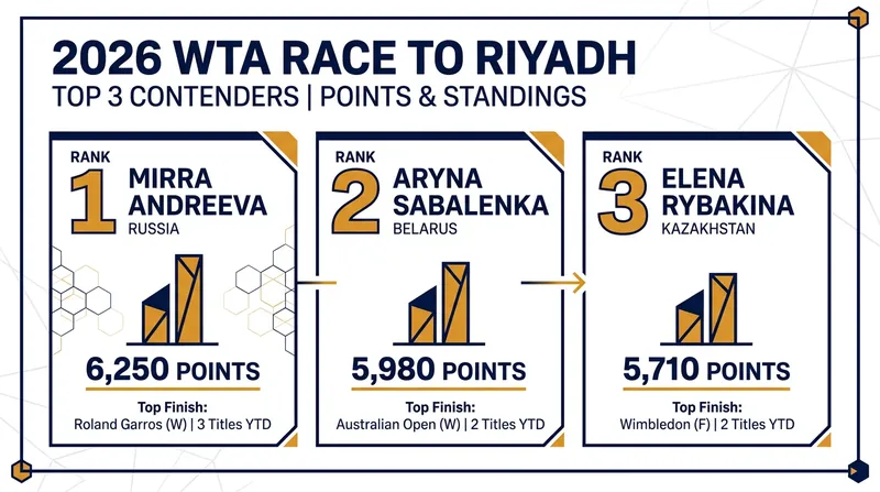 Mirra Andreeva's maiden Grand Slam victory propelled her to the top of the Race to Riyadh.