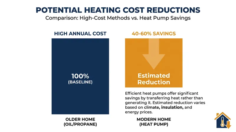 Homeowners switching from expensive delivered fuels like oil or propane see the most dramatic financial savings.