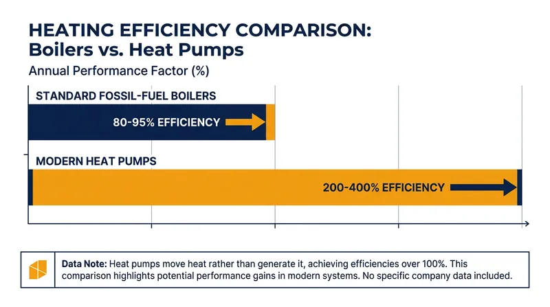 Because heat pumps transfer heat rather than generate it, they achieve efficiency rates well over 100%.