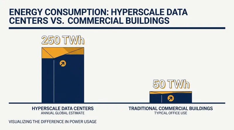 Hyperscale data centers require exponentially more power than traditional commercial facilities.