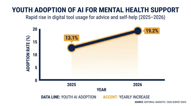 Nearly one in five young adults now use generative AI for mental health advice, according to a 2026 RAND study.